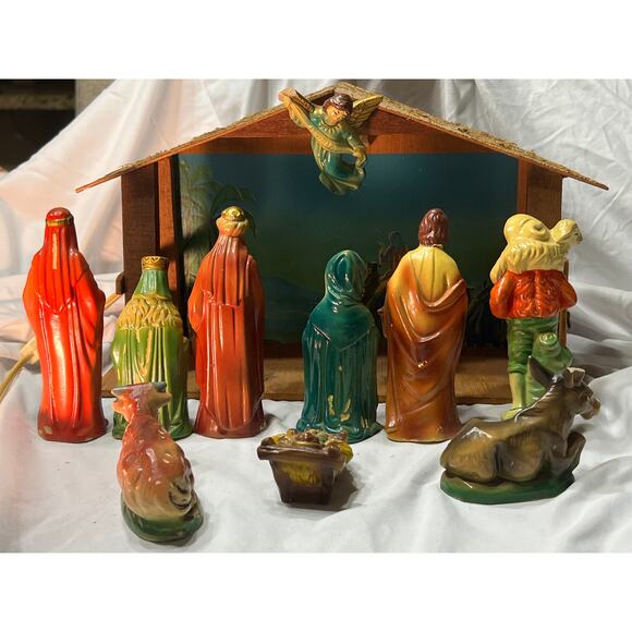 Vintage ITALY Lighted Music Box Nativity Set Silent Night Gorgeous - Picture 11 of 16